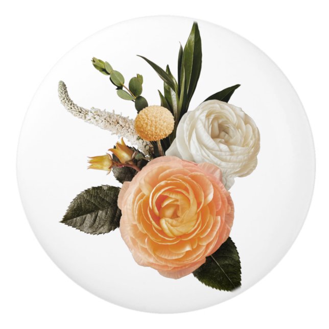 Bouton De Porte En Céramique Joli bouquet floral Peach (Devant)