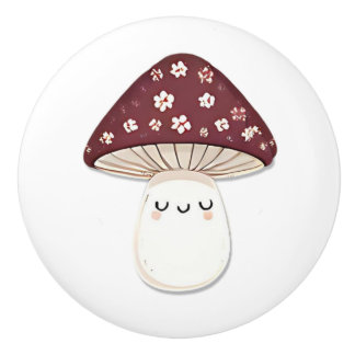 Bouton De Porte En Céramique Joli champignon brun Kawaii fantaisiste