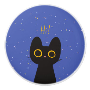 Bouton De Porte En Céramique Joli Chat Noir