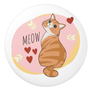 Bouton De Porte En Céramique Joli chat orange