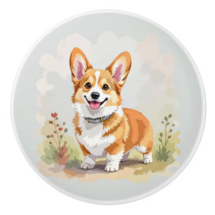 Bouton De Porte En Céramique Joli chien Pembroke Welsh Corgi rouge