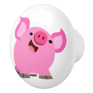 Bouton De Porte En Céramique Joli Cochon De Caricature En Rire