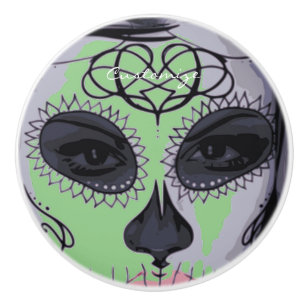 Bouton De Porte En Céramique Joli crâne Thunder_Cove de femme de masque de