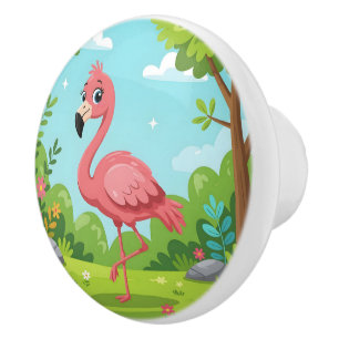 Bouton De Porte En Céramique Joli flamant rose vif dans le jardin