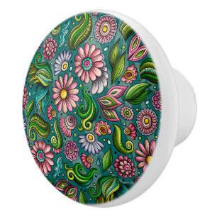 Bouton De Porte En Céramique Joli Fleurs Ceramic Knob