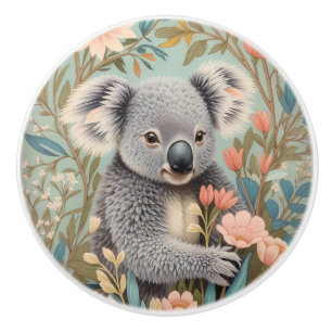 Bouton De Porte En Céramique Joli Koala Élégante Florale Pastel