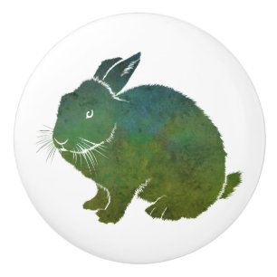 Bouton De Porte En Céramique Joli lapin bleu et vert