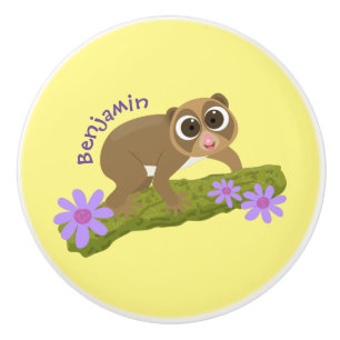 Bouton De Porte En Céramique Joli lenteur loris sur dessin de branche