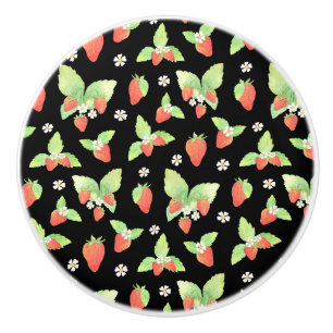 Bouton De Porte En Céramique Joli motif botanique aquarelle de fraise