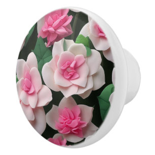 Bouton De Porte En Céramique Joli motif fleuri rose boho