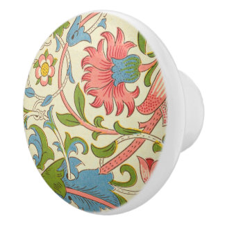 Bouton De Porte En Céramique Joli motif rétro Willam Morris floral clair