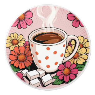 Bouton De Porte En Céramique Joli mug à café à pois et fleurs