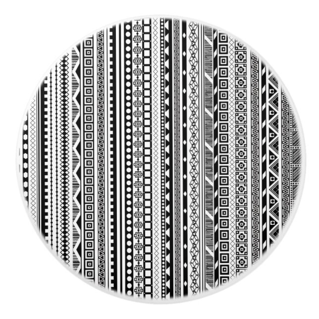Bouton De Porte En Céramique Joli noir blanc aztèque design motif (Devant)