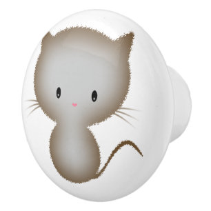 Bouton De Porte En Céramique Joli Petit Chat Gris Tabby Chatons