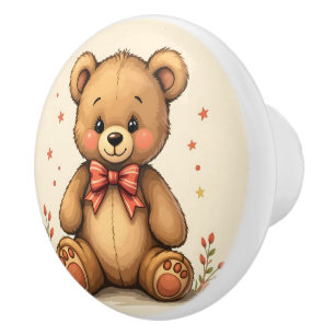 Bouton De Porte En Céramique Joli petit ours brun adorable avec cravate
