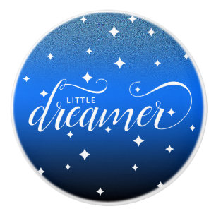 Bouton De Porte En Céramique Joli petit rêveur ombré bleu de minuit étoilé