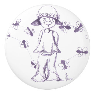 Bouton De Porte En Céramique Joli petit visage constellé de taches de rousseur