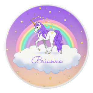 Bouton De Porte En Céramique Joli Purple Sweet Dreams Rainbow Unicorn