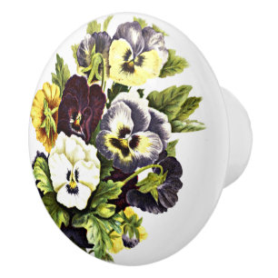 Bouton De Porte En Céramique Joli Vintage Pansy Garden Flowers Motif