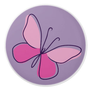 Bouton De Porte En Céramique Joli violet papillon rose Doodle