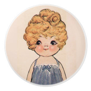 Bouton De Porte En Céramique Joli visage de poupée Dolly Dingle 