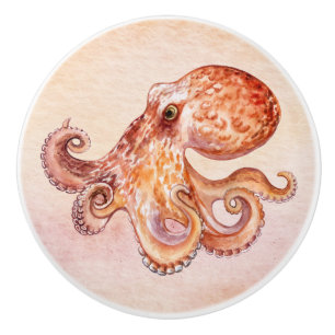 Bouton De Porte En Céramique Jolie aquarelle peinture octopus drôle