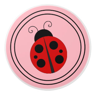 Bouton De Porte En Céramique Jolie coccinelle sur rose