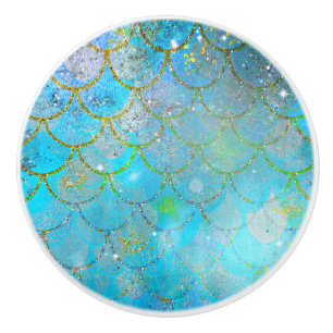 Bouton De Porte En Céramique Jolie Écaille de Sirène Brillante Perle Irridescen