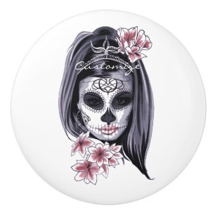 Bouton De Porte En Céramique Jolie femme masque de carnaval crâne Thunder_Cove