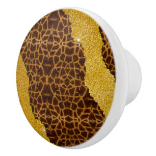 Bouton De Porte En Céramique Jolie Impression de Girafe en Cuir avec Paillettes
