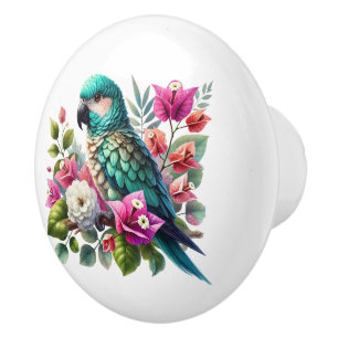 Bouton De Porte En Céramique Jolie plage tropicale maison perroquets