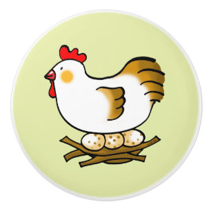 Bouton De Porte En Céramique Jolie poule de dessin animé sur un nid avec des œu