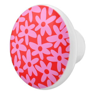 Bouton De Porte En Céramique Jolies fleurs motif floral rose et rouge prépa