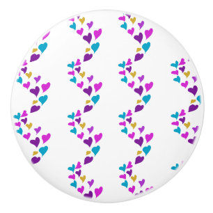 Bouton De Porte En Céramique Jolis Cœurs Colorés Rose Bleu Violet Jaune