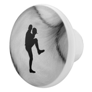 Bouton De Porte En Céramique Joueur de base-ball Pitcher Windup