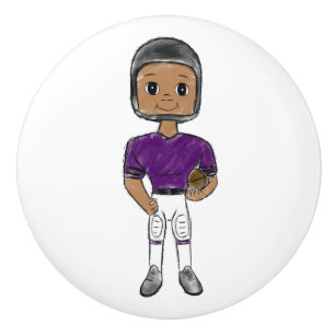 Bouton De Porte En Céramique joueur de football vintage rétro violet noir simpl