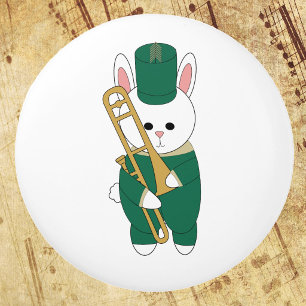 Bouton De Porte En Céramique Joueur de trombone lapin mignon vert et or