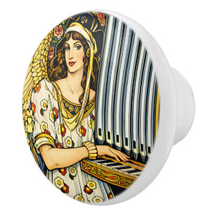 Bouton De Porte En Céramique Joueur d'orgue d'ange Art nouveau musique vintage