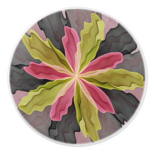 Bouton De Porte En Céramique Joy, Vert rose Anthracite Imaginaire Fleur Fractal