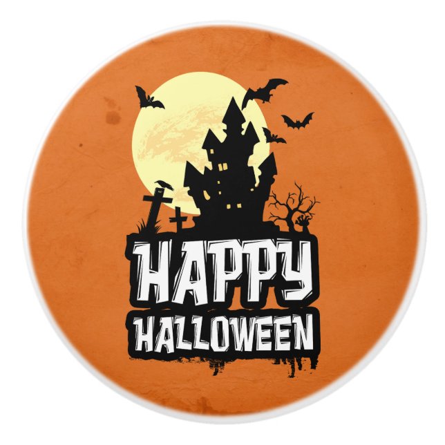 Bouton De Porte En Céramique Joyeux Halloween (Devant)