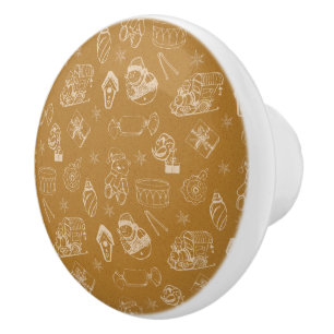 Bouton De Porte En Céramique Joyeux jouets de Noël vintages dessinés à la main
