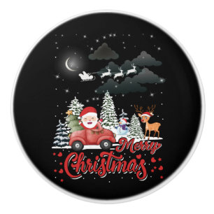 Bouton De Porte En Céramique Joyeux Noël Vintage Red Père Noël Truck Cadeaux