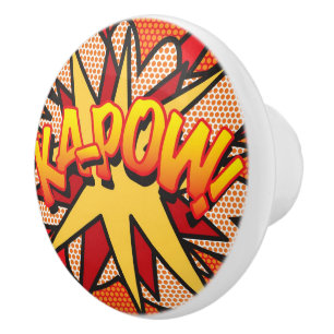 Bouton De Porte En Céramique KA-POW Fun Retro Comic Book Pop art