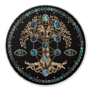 Bouton De Porte En Céramique Kabbalah L'Arbre de la Vie L'Abalone et l'Or