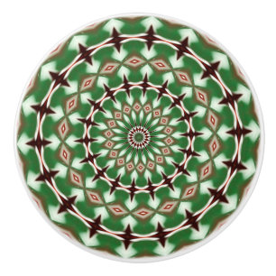 Bouton De Porte En Céramique Kaléidoscope Mandala ceramic bouton en vert