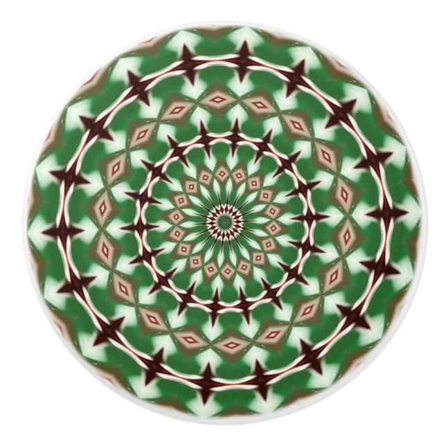 Bouton De Porte En Céramique Kaléidoscope Mandala ceramic bouton en vert (Devant)