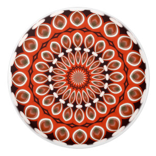 Bouton De Porte En Céramique Kaléidoscope Mandala ceramic knock en rouge noir