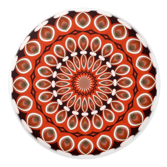 Bouton De Porte En Céramique Kaléidoscope Mandala ceramic knock en rouge noir (Devant)