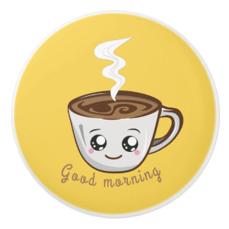 Bouton De Porte En Céramique Kawaii Cup of coffee, tea| Bonjour