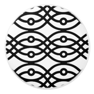 Bouton De Porte En Céramique Kimono imprimé, noir sur blanc